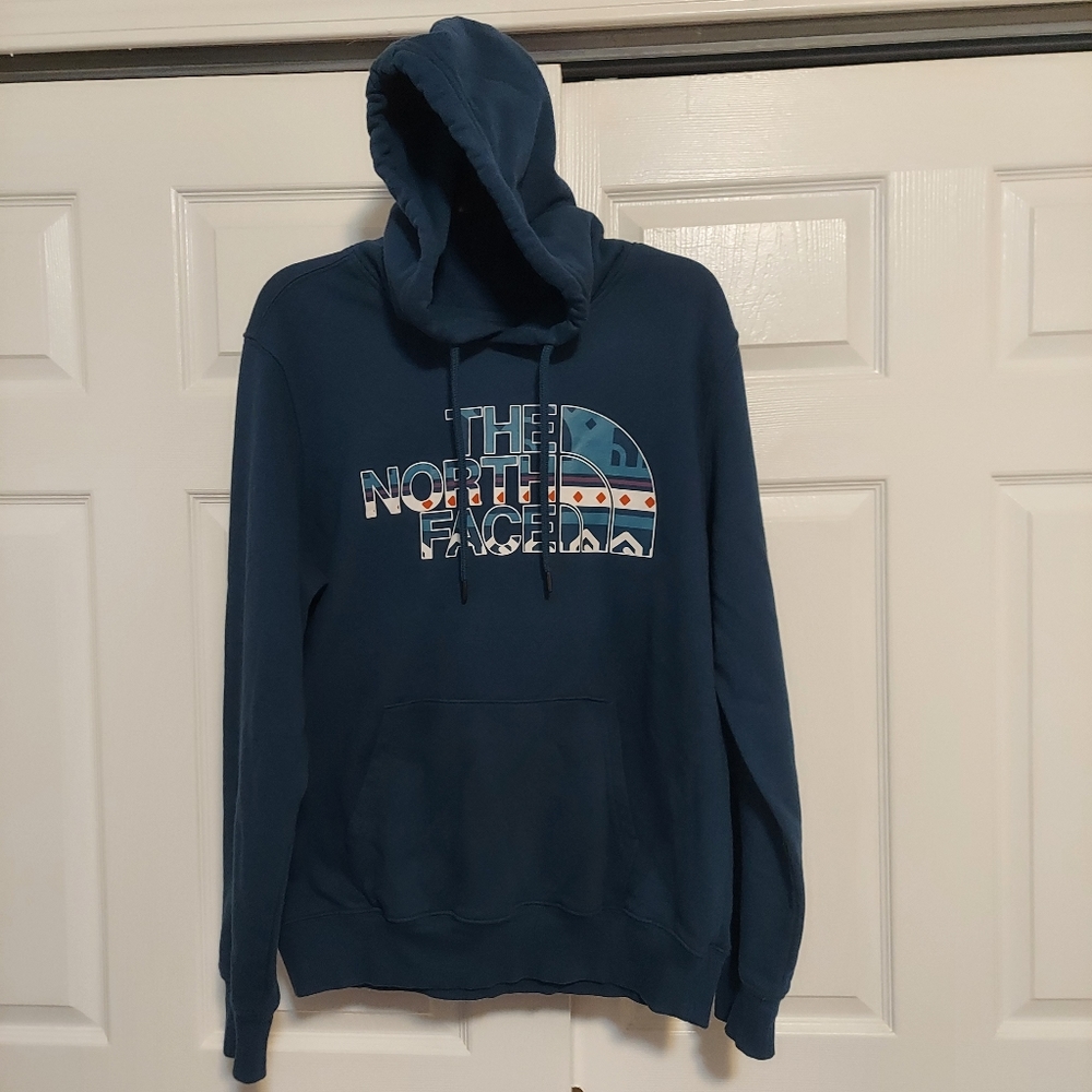 Men's The North Face Blue Pullover Sweatshirt Hoodie With Graphic Logo